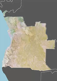 Angola, Relief Map With Border and Mask