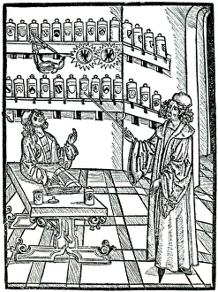The apothecarys shop. From Johannis de Cuba Ortus Sanitatis, Strasbourg, 1483 The apothecarys shop. From Johannis de Cuba Ortus Sanitatis, Strasbourg, 1483