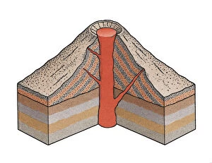 Illustrations 1 Gallery: Artwork cross-section diagram of a volcano showing the vent, magma