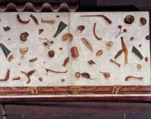Asarotos Oikos mosaic depicting mouse feeding on food remains on floor Asarotos Oikos mosaic depicting mouse feeding on food remains on floor
