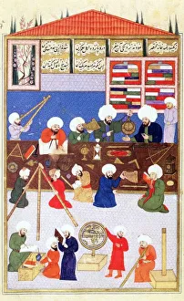 The astronomer Takiuddin at his observatory at Galata, 1581 showing astronomical The astronomer Takiuddin at his observatory at Galata, 1581 showing astronomical