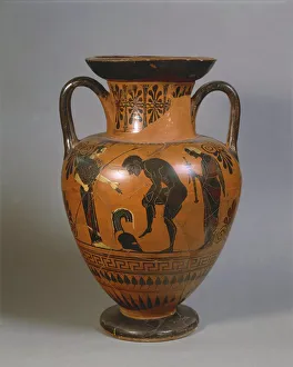 Attic amphora depicting heroes arming themselves Attic amphora depicting heroes arming themselves