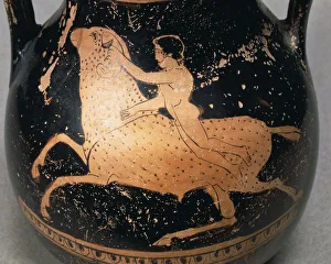 Attic pelike depicting Phrixus rescued by a flying ram with golden sheep fleece, red-figure pottery Attic pelike depicting Phrixus rescued by a flying ram with golden sheep fleece, red-figure pottery