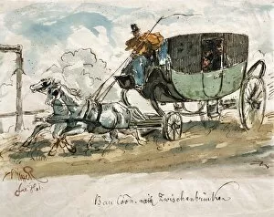 Stagecoach Collection: Austria, Stagecoach travel, ink drawing