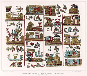 Aztec: page from Vienna Nahua manuscript of Zapotec origin. Lithograph Aztec: page from Vienna Nahua manuscript of Zapotec origin. Lithograph