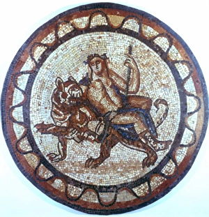 Bacchus, Ancient Roman god of Wine (Dionysius in Greek pantheon) riding on a tiger Bacchus, Ancient Roman god of Wine (Dionysius in Greek pantheon) riding on a tiger