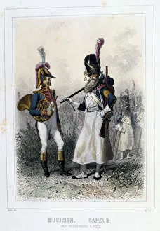 Bandsman and Sapper of the Foot Grenadiers. From Napoleon 1er et la Garde Imperiale Bandsman and Sapper of the Foot Grenadiers. From Napoleon 1er et la Garde Imperiale