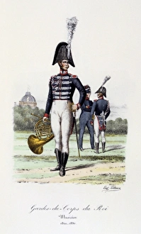 Bandsmen of the Royal Guard, 1820-1830. From Histoire de la maison militaire du Roi Bandsmen of the Royal Guard, 1820-1830. From Histoire de la maison militaire du Roi