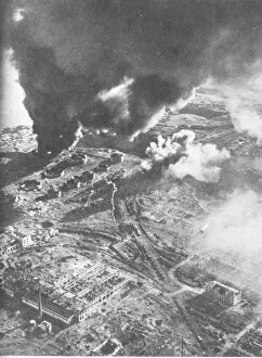 Russia Gallery: Battle of Stalingrad - Aerial view of fuel stores on fire. The Battle of Stalingrad between Germany