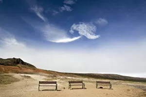 Images Dated 11th May 2014: Benches in a line at Geysir, Iceland 3
