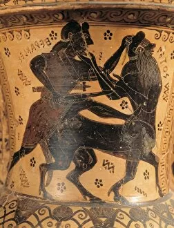 Black-figure pottery, amphora by the Nettos Painter depicting Heracles and centaur