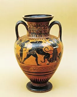 Black-figure pottery, Attic amphora with Heracles and lion