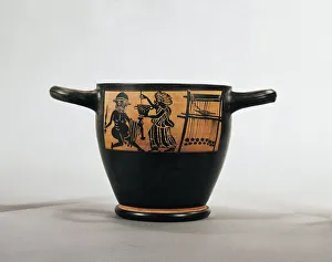 Black-figure pottery Carbire vase with scene from Odyssey Black-figure pottery Carbire vase with scene from Odyssey
