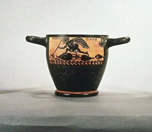 Black-figure pottery Carbire vase with scene of Ulysses, from Odysseus Black-figure pottery Carbire vase with scene of Ulysses, from Odysseus
