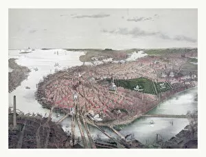 Usa Gallery: Boston birds eye view from the north by J. Bachmann, circa 1877, US, USA, America