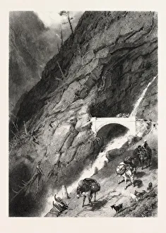 Bridge of Gondo, Switzerland, 19th century engraving Bridge of Gondo, Switzerland, 19th century engraving