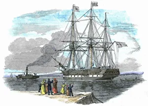 British emigrant ship being towed out of harbour British emigrant ship being towed out of harbour