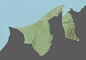 Brunei, Relief Map With Border and Mask Brunei, Relief Map With Border and Mask