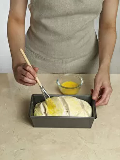 Basting Brush Gallery: Brushing egg onto bread loaf (making gluten-free bread)