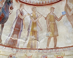 Bulgaria, Kazanlak, Tomb of Thracian prince, Detail of fresco with musicians Bulgaria, Kazanlak, Tomb of Thracian prince, Detail of fresco with musicians