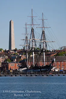 Bunker Hill Monument and USS Constitution historic ship, Charlestown, Boston, MA Bunker Hill Monument and USS Constitution historic ship, Charlestown, Boston, MA