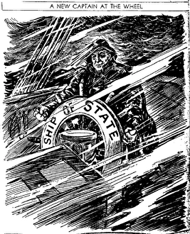 Cartoon depicting US president Franklin Roosevelt steering the 'ship of state' Cartoon depicting US president Franklin Roosevelt steering the 'ship of state'