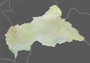 Central African Republic, Relief Map With Border and Mask