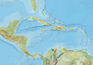 Central America, Relief Map With Country Borders