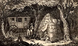 Charcoal burner's caravan and cabin in a wood in the Hythe region of Kent, England Charcoal burner's caravan and cabin in a wood in the Hythe region of Kent, England