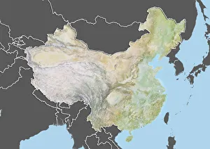 Maps Gallery: China, Relief Map With Border and Mask