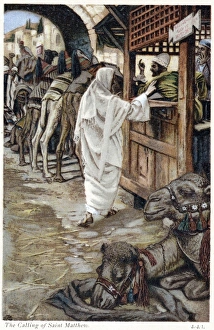 Christ calling Matthew, the tax collector to follow him. From JJ Tissot The Life Christ calling Matthew, the tax collector to follow him. From JJ Tissot The Life