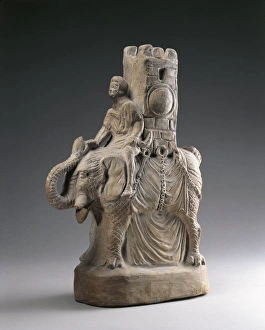Clay statue depicting Moor riding elephant with turret on back, from Pompeii Clay statue depicting Moor riding elephant with turret on back, from Pompeii