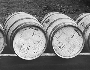 Close-up of bonded whiskey barrels Close-up of bonded whiskey barrels