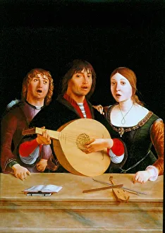 A Concert. Young man singing and playing a lute, flanked by a young man and woman A Concert. Young man singing and playing a lute, flanked by a young man and woman