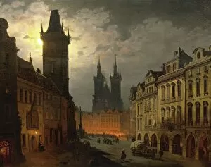 Images Dated 17th March 2014: Czech Republic, Prague, painting of old town square at night