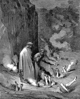 Dante, guided by Virgil, in third gulf of the eighth circle, observes those guilty Dante, guided by Virgil, in third gulf of the eighth circle, observes those guilty