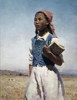 Ethnic Gallery: Daughter of soviet kirghizia 1948 painting by semyon chuikov, socialist realism