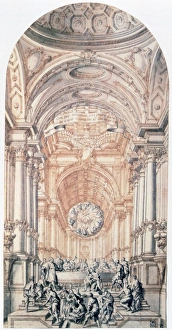 Decor design. Giuseppe Galli da Bibiena (1696-1757) Italian designer. Pen, brown ink Decor design. Giuseppe Galli da Bibiena (1696-1757) Italian designer. Pen, brown ink