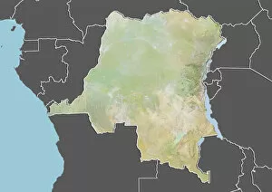 Democratic Republic of Congo, Relief Map With Border and Mask
