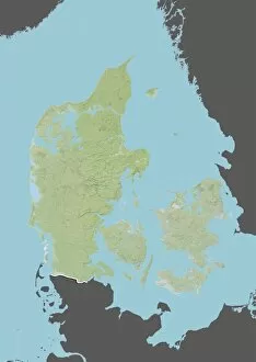 Denmark, Relief Map With Border and Mask