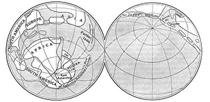 Diagram of the Earth during Carboniferous period. Land - unshaded: Deep sea - diagonal lines Diagram of the Earth during Carboniferous period. Land - unshaded: Deep sea - diagonal lines