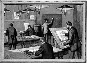 Ecole des Ponts-et-Chaussees, Paris. Students at their studies. Wood engraving, Paris Ecole des Ponts-et-Chaussees, Paris. Students at their studies. Wood engraving, Paris