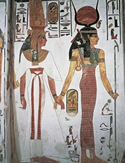 Egypt, Ancient Thebes, Luxor, Valley of Queens, Tomb of Nefertari, Detail of frescoes in burial chamber