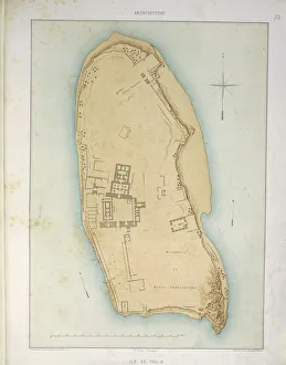 Egypt, Map of Philae Island and temples, engraving from Atlas by Emile Prisse d' Egypt, Map of Philae Island and temples, engraving from Atlas by Emile Prisse d'