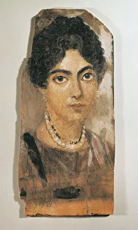 Egyptian civilization, Portrait of young woman, painted with tempera on wood Egyptian civilization, Portrait of young woman, painted with tempera on wood