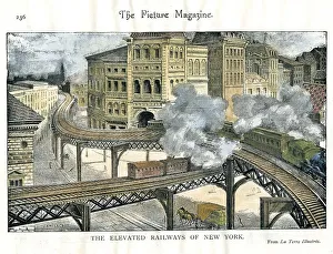 Elevated Railway, New York - The El. Engraving published New York c1890 Elevated Railway, New York - The El. Engraving published New York c1890