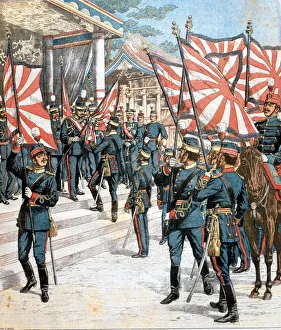 Emperor of Japan presenting colors to regiments Emperor of Japan presenting colors to regiments