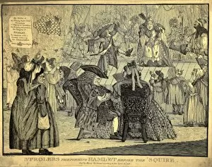 England, Strollers performing Hamlet before the squire, April 18, 1772, caricature