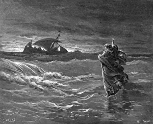 Engraving of Jesus walking on water, 1866 Engraving of Jesus walking on water, 1866