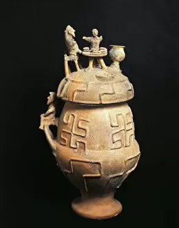 Etruscan civilization, cinerary vase, from Montescudaio, Tuscany Region, Italy